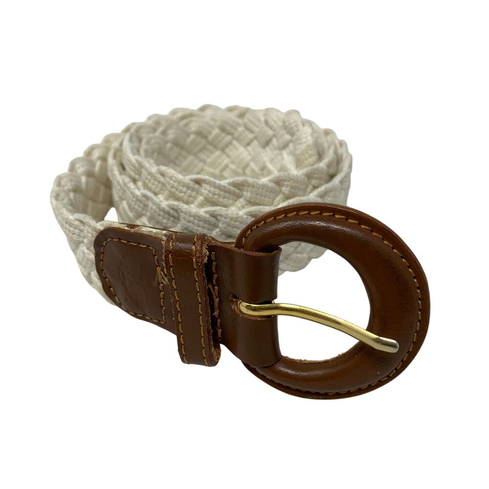 Dockers Belt Womens Large 30-34 Cream Braided Cord Covered Buckle Prong Closure